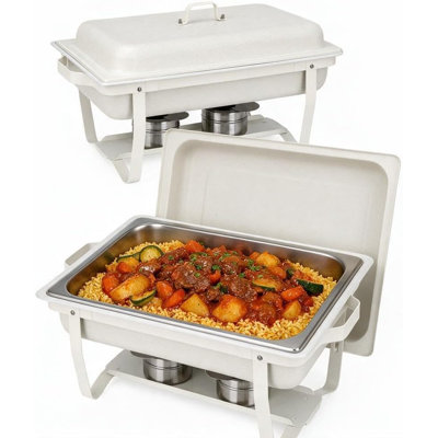 9 QT White Chafing Dish, Stainless‑Steel Food Warmer for Buffet, Foldable One‑Piece Frame, Fingerprint‑Resistant Buffet Server for Wedding, Party & Catering Events