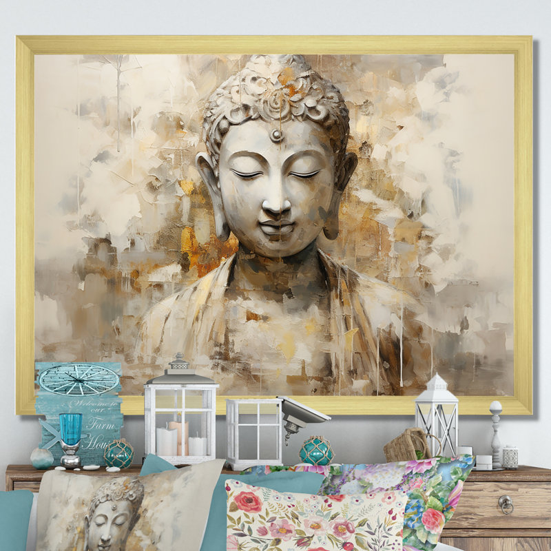 Simple bouddhisme, statue II - art sur toile bouddhisme, H 12 po x l 20 po x P 1 po, Cadre doré