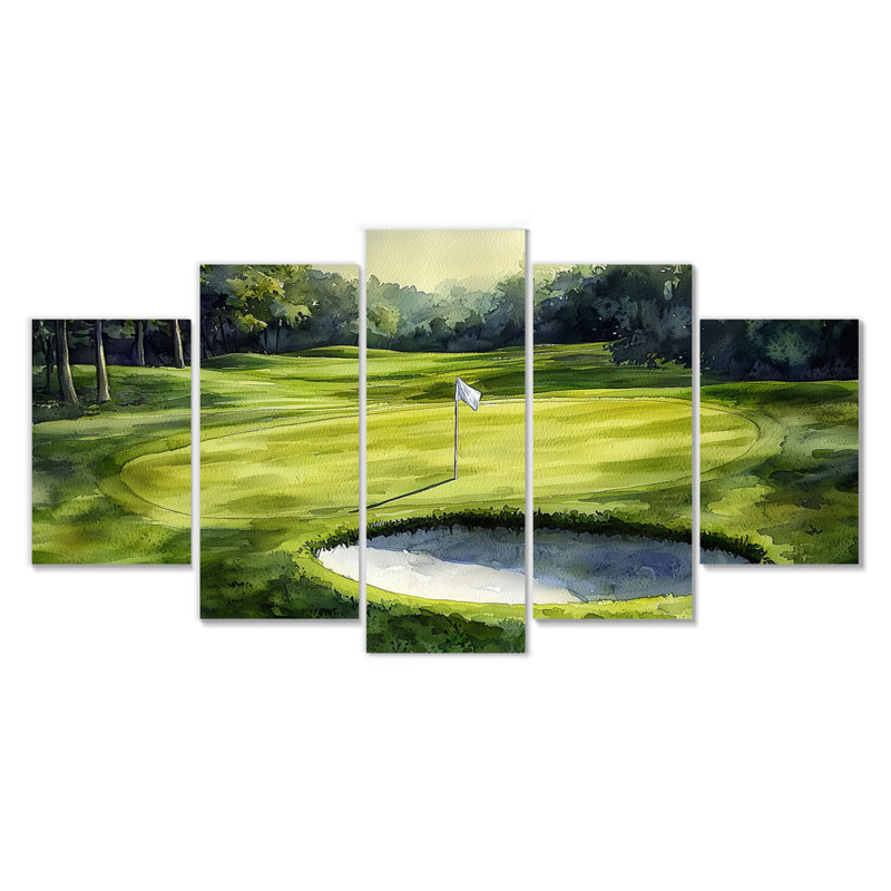 «Golf Course», «Horizon II», art mural moderne pour le salon, H 32 po x l 60 po, 5