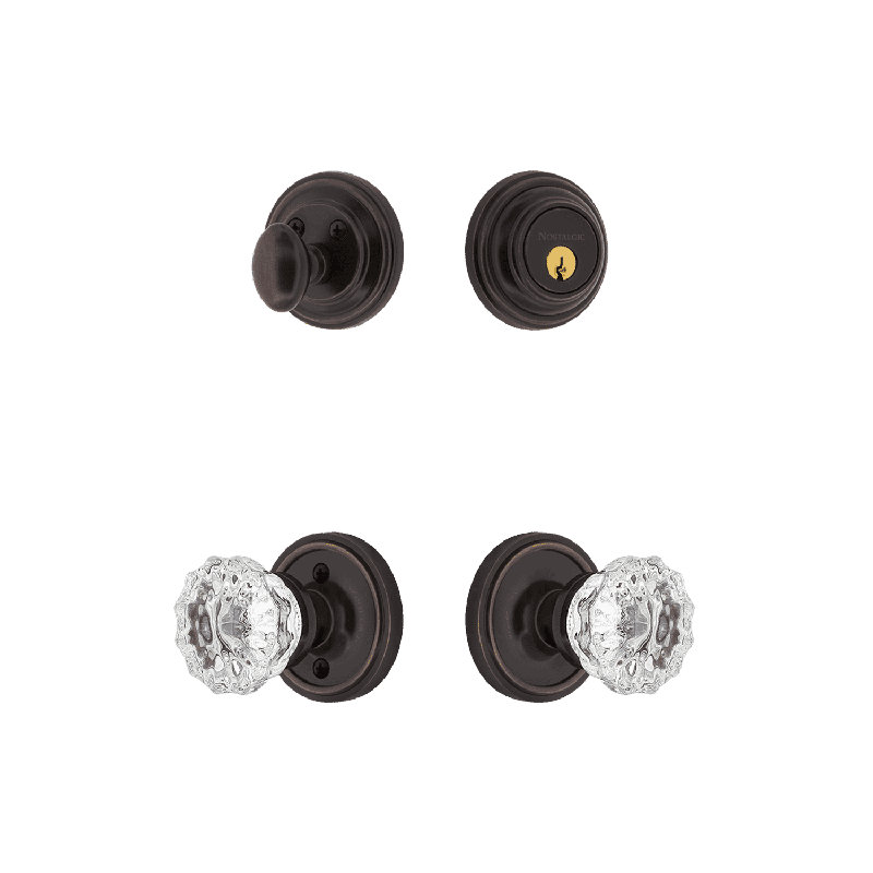 Nostalgic Warehouse Classic Rosette Entry Set with Crystal Knob, 2.75, Timeless Bronze