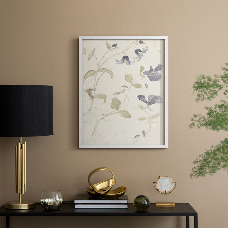 Reproduction florale vintage encadrée CCXVII - bois massif, H 15 po x l 12 po, Blanc