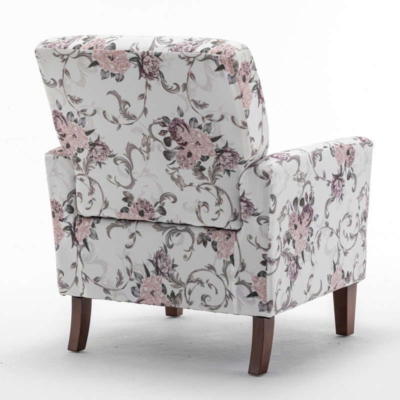 Patterned Polyester Blend Armchair, Solid Birch Wood Frame With Brown Tapered Legs, Foam Padded Accent Chair With Trim Detail For Living Room Office