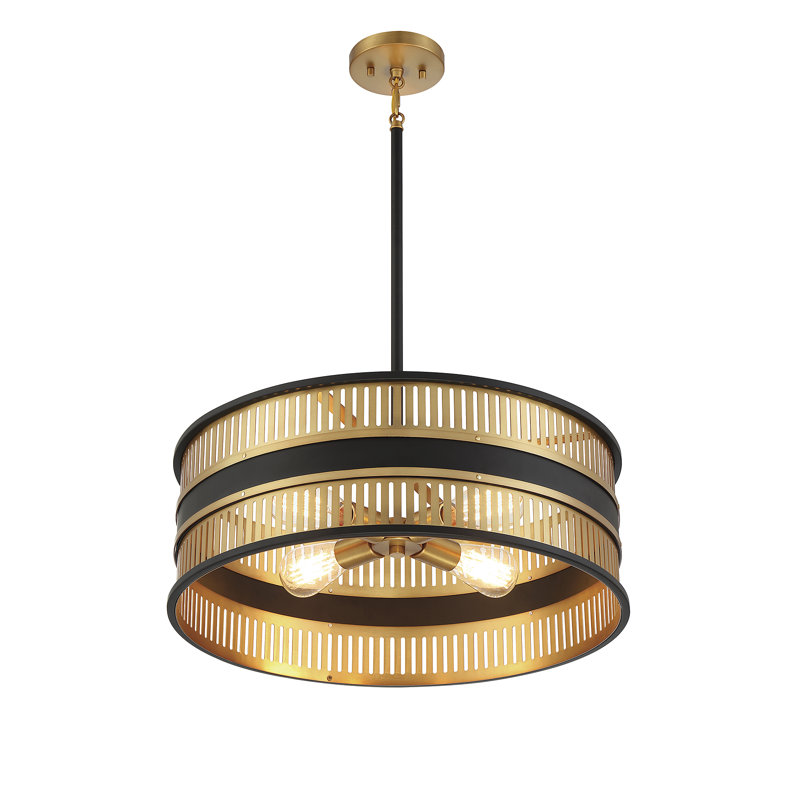 4 - Light Steel Dimmable Drum Chandelier