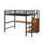 Full Size Metal Loft Bed With Storage Staircase,Desk, LED Light And Small Wardrobe-1146201131