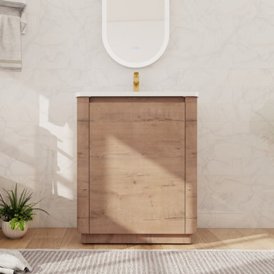 28'' Bathroom Vanity Set, Single Freestanding Bathroom Vanity With Ceramic Basin Sink Top, Floor Standing Vanity With 2 Doors And 1 Shelf