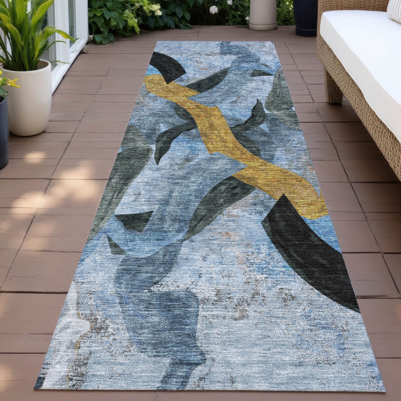 Machine Washable Indoor/Outdoor Husby ACN2191 Abstract Rug, Runner 2'3" x 7'6"