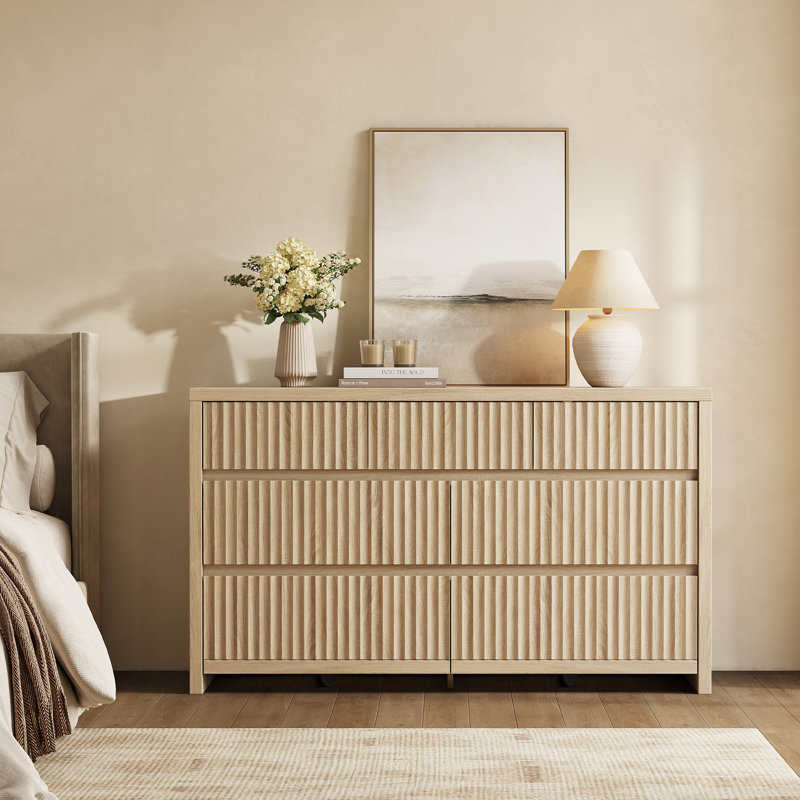 Allete 55.2"W Modern Fluted Panel 7-Drawer Dresser, Sandstone Beige