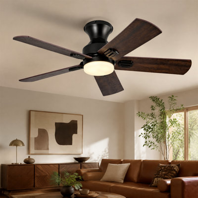 Ventilateur de plafond de 41 po, pales en bois massif avec cadre en métal, télécommande, moteur à courant continu réversible à 6 vitesses, intérieur et extérieur, ventilateur de plafond en noyer, ventilateur de plafond à hélice, style Mid-Century moderne