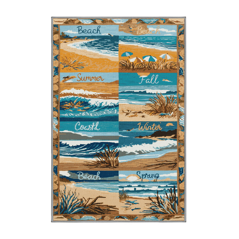 Washable Beach Calendar Elite Coastal Area Rug, Square 6'