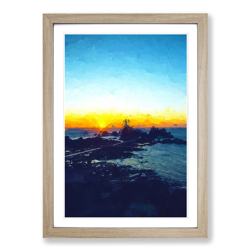 Lighthouse in Jersey in Abstract - Picture Frame Graphic Art Print, 48cm H x 36cm W x 2cm D, Oak Framed