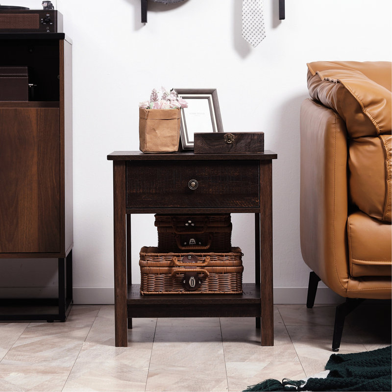 Dark Brown Side Table With Storage For Limited Room Options Different Purposes