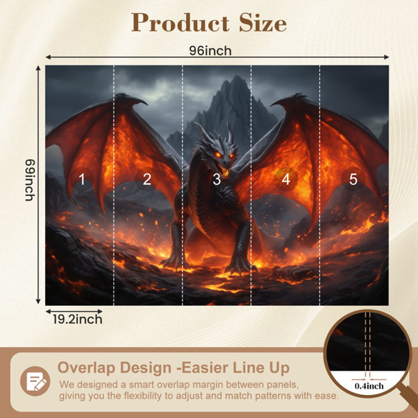 Red Barrel Studio Peel and Stick Wallpaper Fire Breathing Dragon Fiery ...