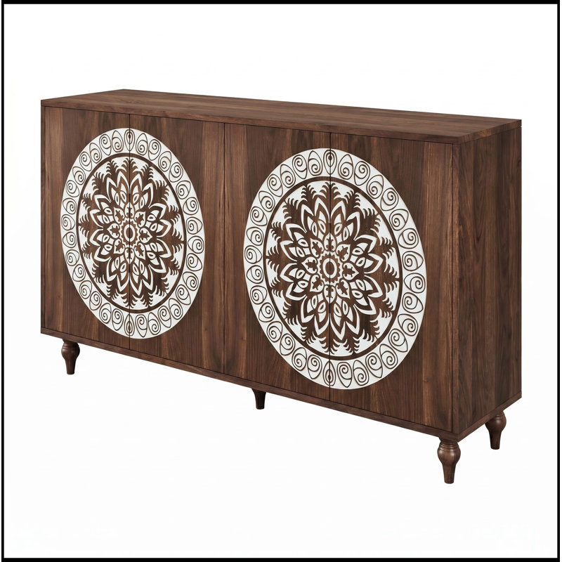 Celise avec 4 portes et pieds robustes, Noyer