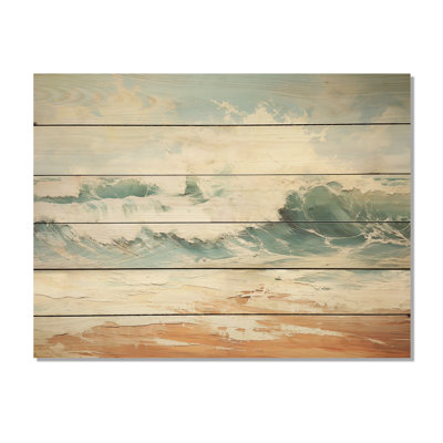 «Mute Color Wave Horizon - Coastal Ocean Wood», art mural sur bois de pin naturel
