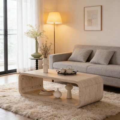 Table basse élégante à cadre ouvert avec rangement ouvert