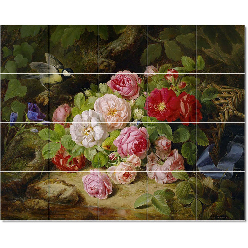 Carreau de peinture murale 40 po x 32 po 8 po x 8 po, Fleur Josef Lauer W22766