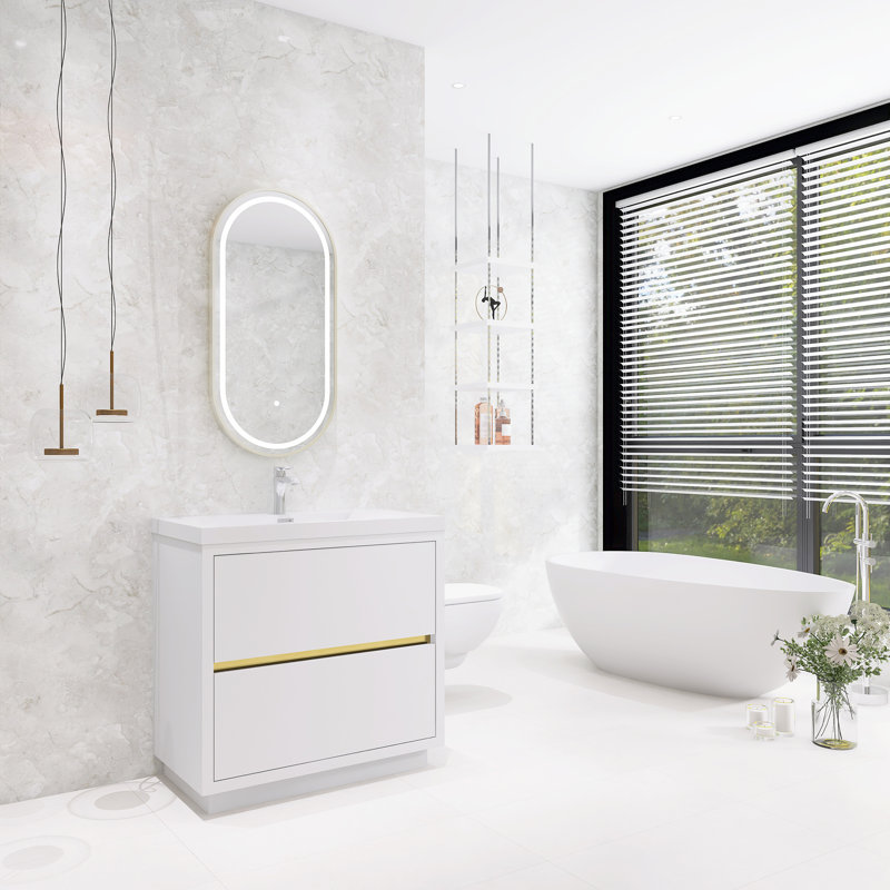 Ensemble de meuble-lavabo simple 36 po avec lavabo intégré en résine 36 po Modern, Blanc lustré