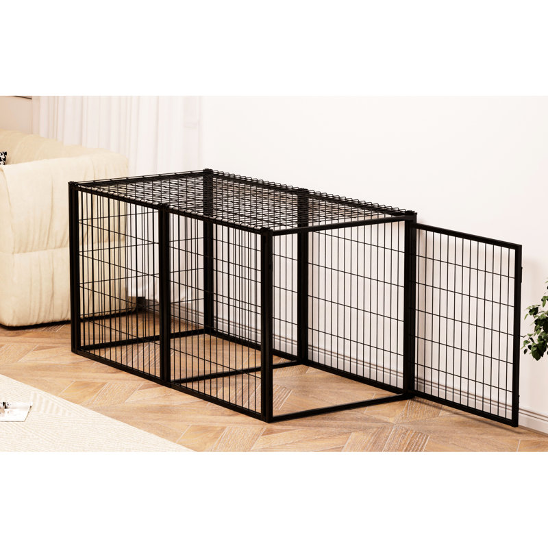 Cage pour chien de 63 po pour chiens de taille moyenne de 50 à 90 lb, parc pour chiots avec dessus sécuritaire, métal résistant à la traction, emplacement de la porte réglable, diviseur à deux espaces, canines à assemblage rapide, fil amovible, séparé