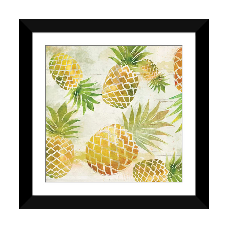 « ananas danse i », impression sur toile, H 16 po x l 16 po x P 1 po, Papier avec cadre noir, Blanc