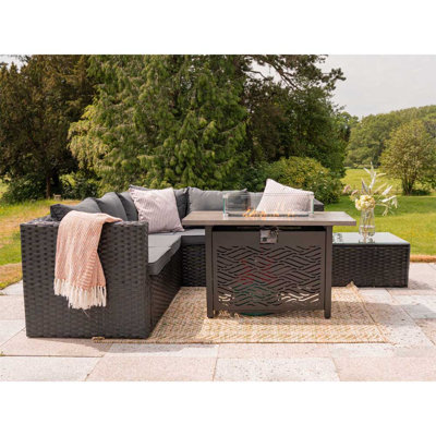 Vancouver 5 seater corner sofa set with fire pit dinning table&raincover-Black