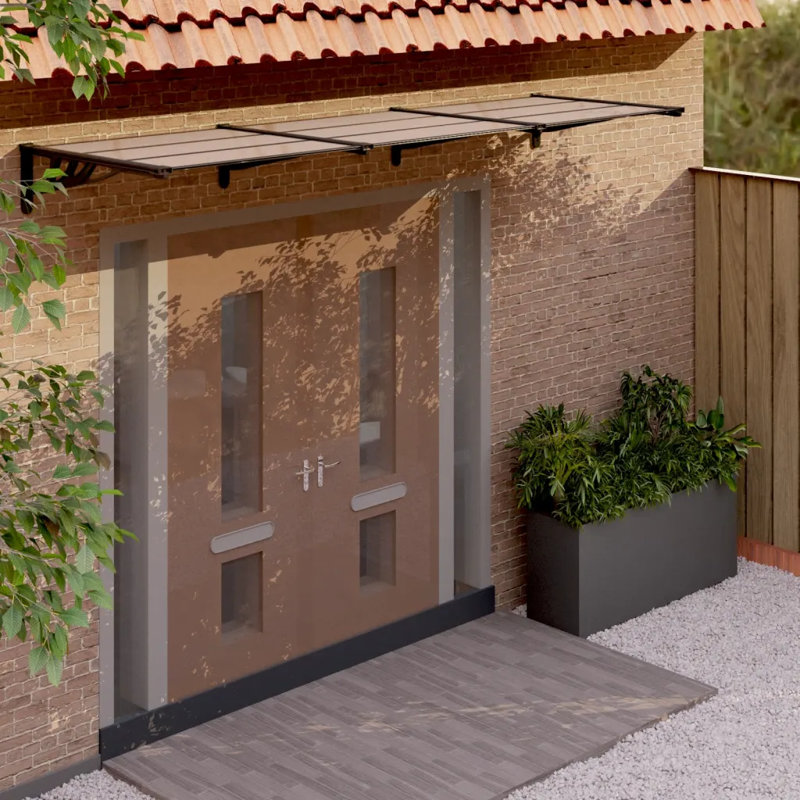 Dakota Fields 297.5cm W x 90cm D Plastic Cover Retractable Patio Awning, Black