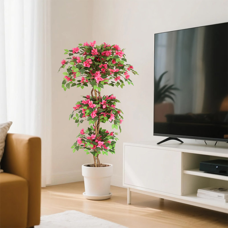 Bougainvillée artificiel 59 po en pot pour l'intérieur et l'extérieur