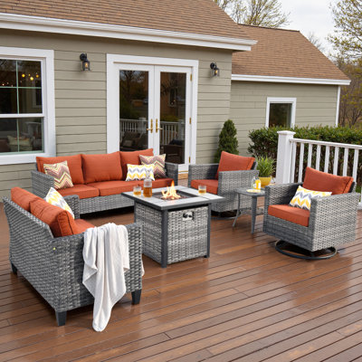 Ensemble de conversation pour patio en osier / rotin 7 personnes avec coussins Harbin