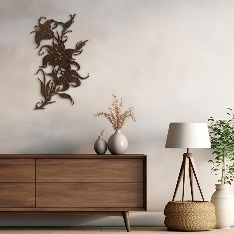 Fleurs, décoration murale abstraite moderne minimaliste, décoration murale en métal, H 18 po x l 11,18 po x P 0,05 po, Brun