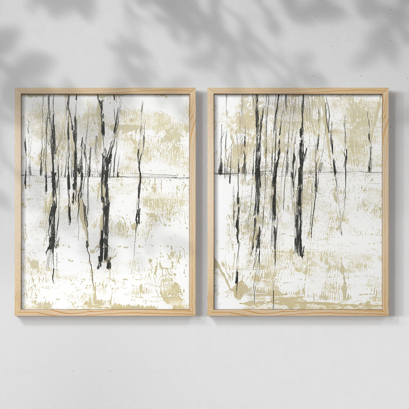 Impression encadrée Gilded Forest I-Premium - prête à être accrochée - aucun clou requis - aucun clou requis, Bois naturel