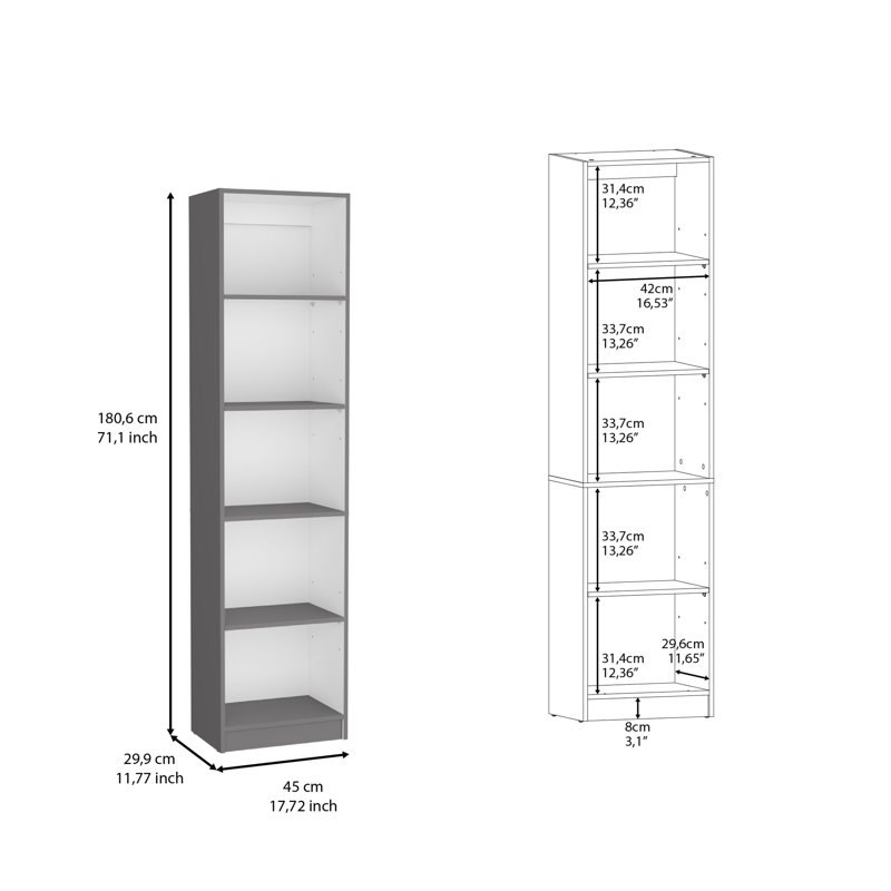 Bibliothèque compacte avec plusieurs tablettes, Gris