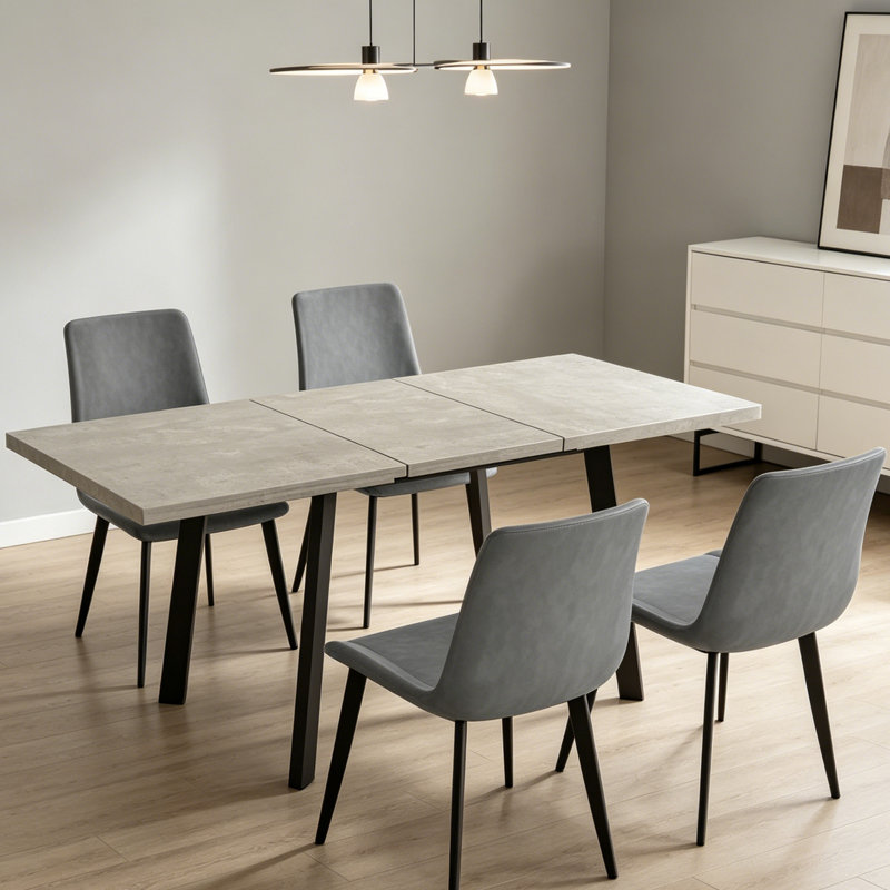 Katina Extendable Kitchen Dining Table Set with 17.7"H Faux Leather Upholstered Dining Chair for Kitchen Dining Room, Home Furniture