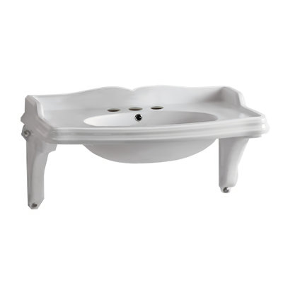Whitehaus 35" Large Traditional Wall Mount Basin with Integrated Oval Bowl and Ceramic Shelf Supports
