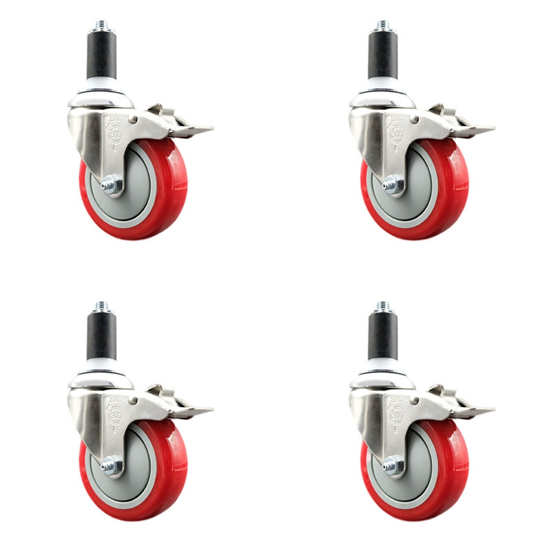 Jeu de roulettes extensibles en poly, H 4 po x l 4 po, Rouge