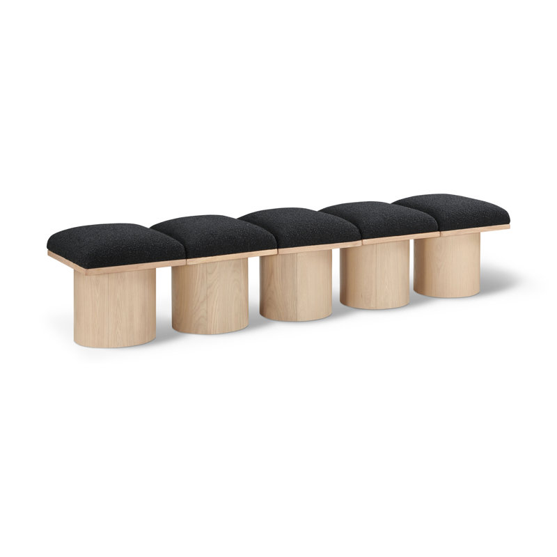Horatia Boucle Upholstered Bench, 17.5" H x 77.5" W x 18" D, Natural, Black Boucle Fabric