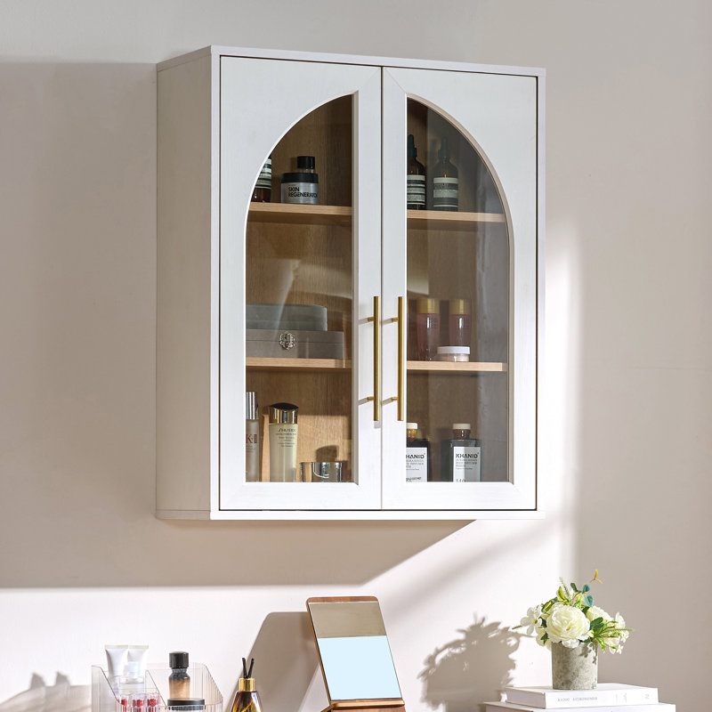 Modern Arched Bathroom Wall Cabinet with Glass Doors, White-1PCS , White, 1