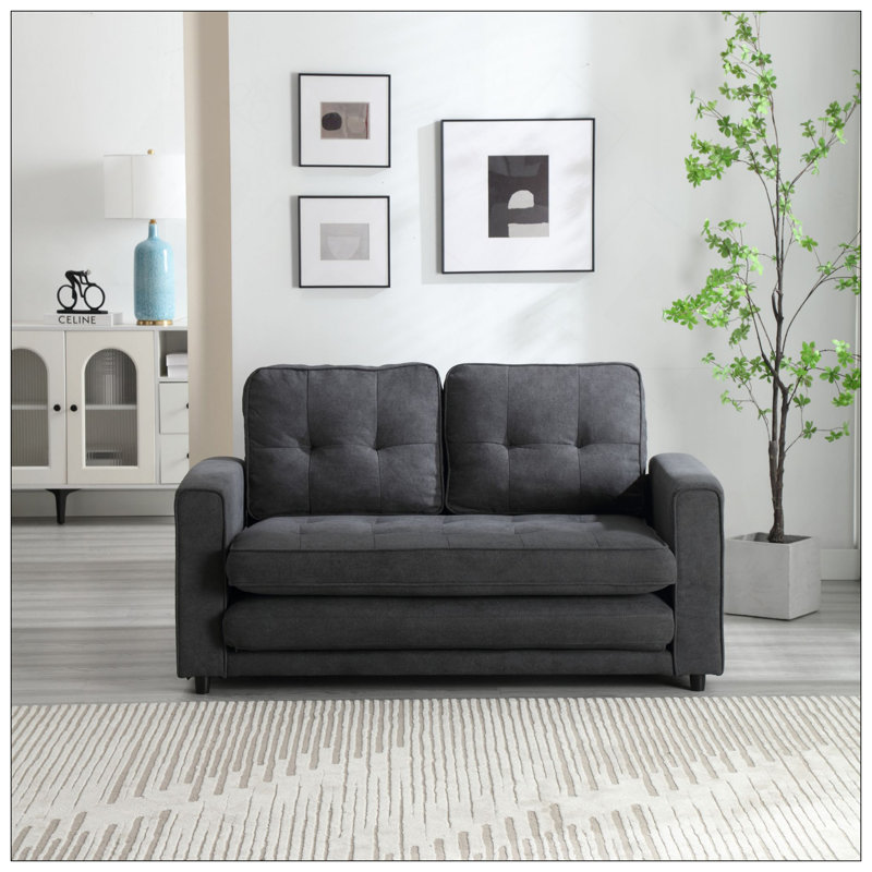 Canapé à 3 volets, canapé-lit futon convertible, causeuse peu encombrante, canapé-lit escamotable pour le salon, gris foncé et gris clair et beige, tissu en lin velours