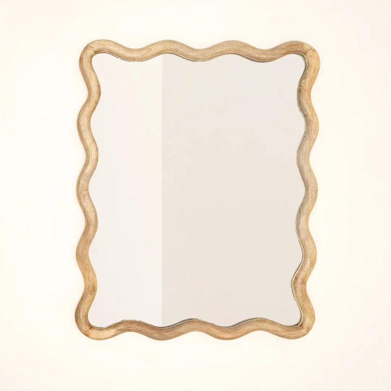 Decorative Wavy Wall Mirror with Mango Wood Frame, 36x48"