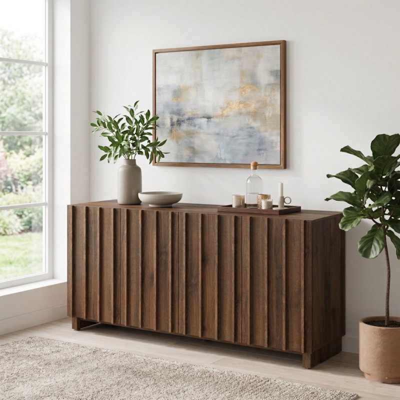 Buffet cannelé l 4 po Araminta, Noyer