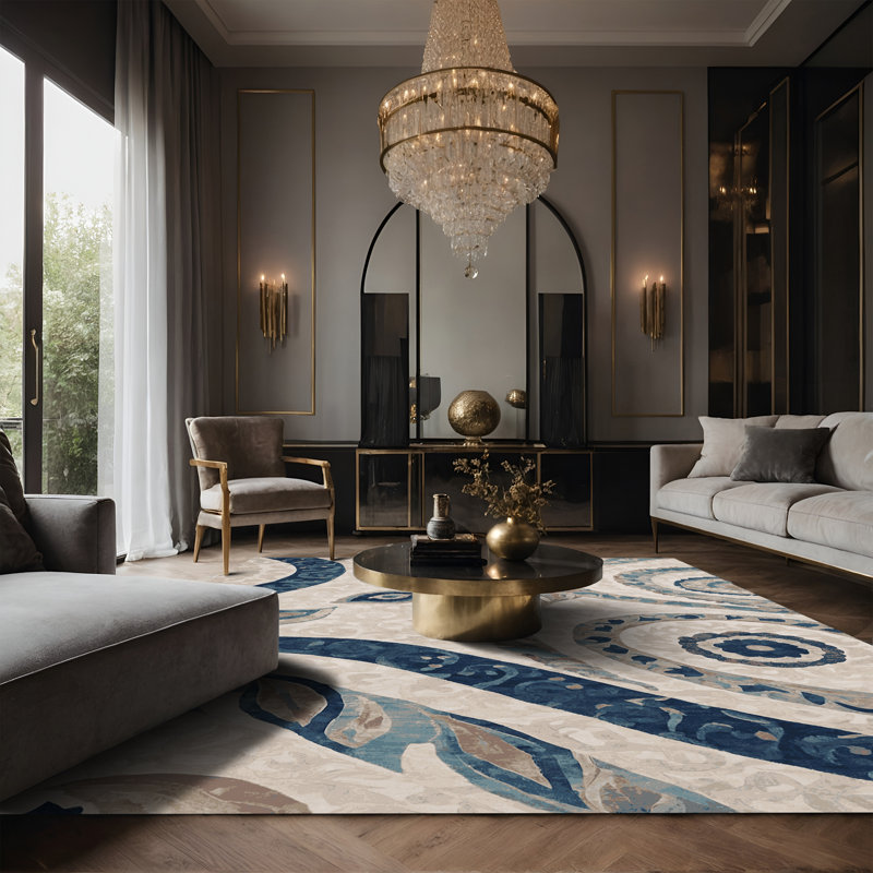 Tapis beige soyeux et moelleux, Rectangle 5 pi x 7 pi