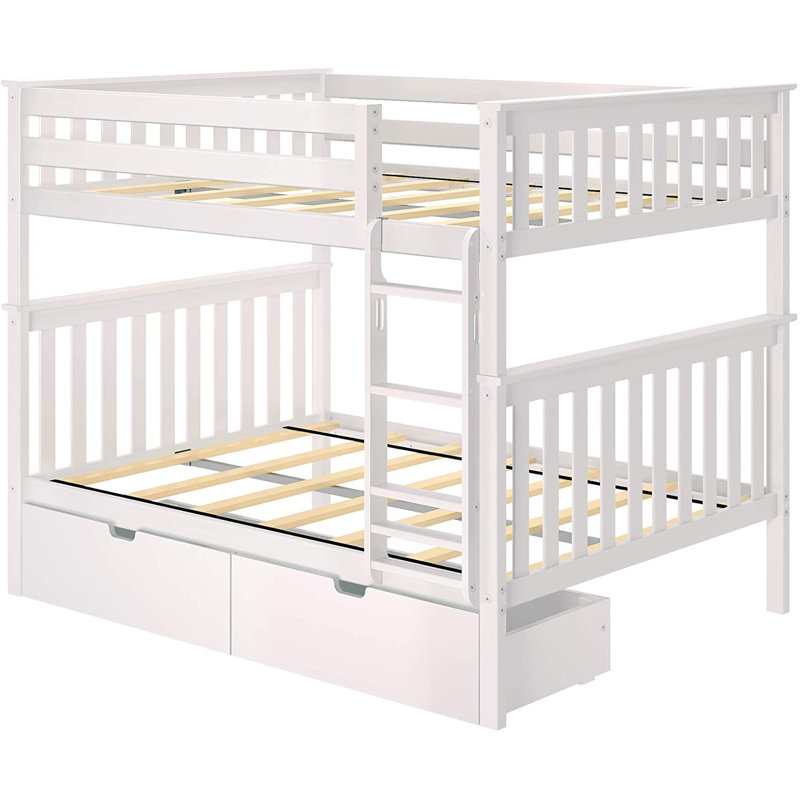 Lit superposé standard en bois massif à 2 tiroirs Streamline par Harriet Bee, Double sur double, Blanc