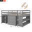 Lit mezzanine double bas avec cabinet, tablettes et bureau portatif à roulettes, lit multifonctionnel - gris-1771836465