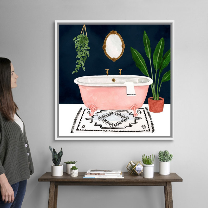 Boho Bath II - reproduction d'art sur toile, H 37,7 po x l 37,7 po x P 1,75 po, Cadre flottant blanc