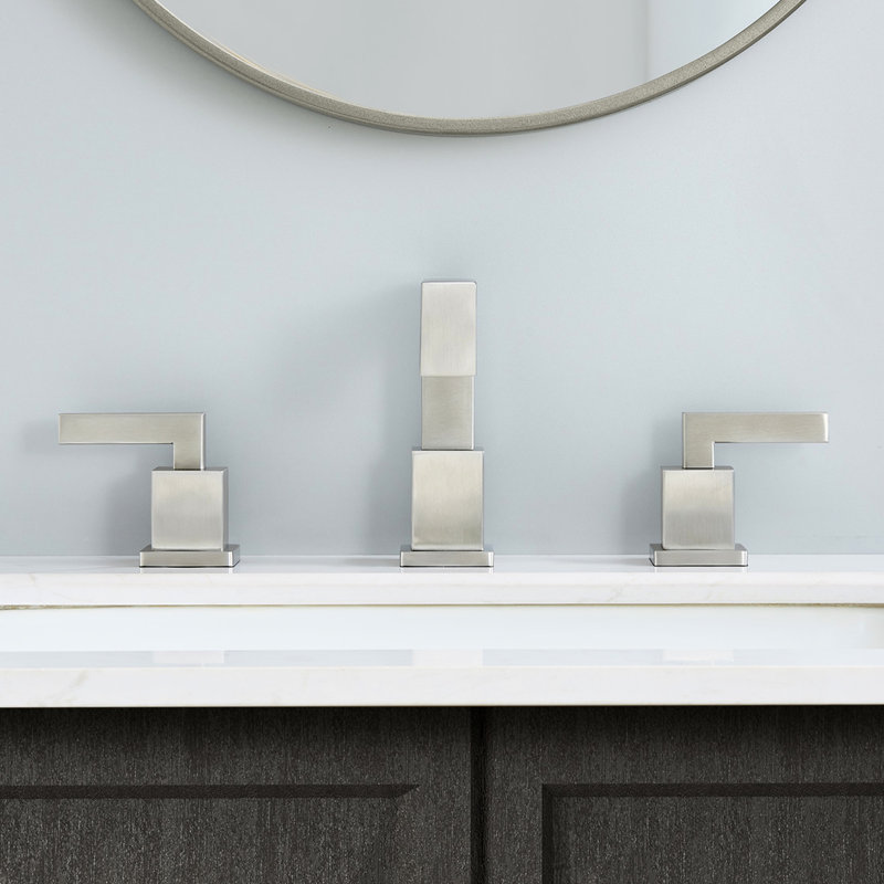 Robinet de salle de bain à 2 poignées en cascade, nickel brossé - 8 po pour lavabo avec bonde escamotable et tuyau d'alimentation, robinet de meuble-lavabo à 2 poignées