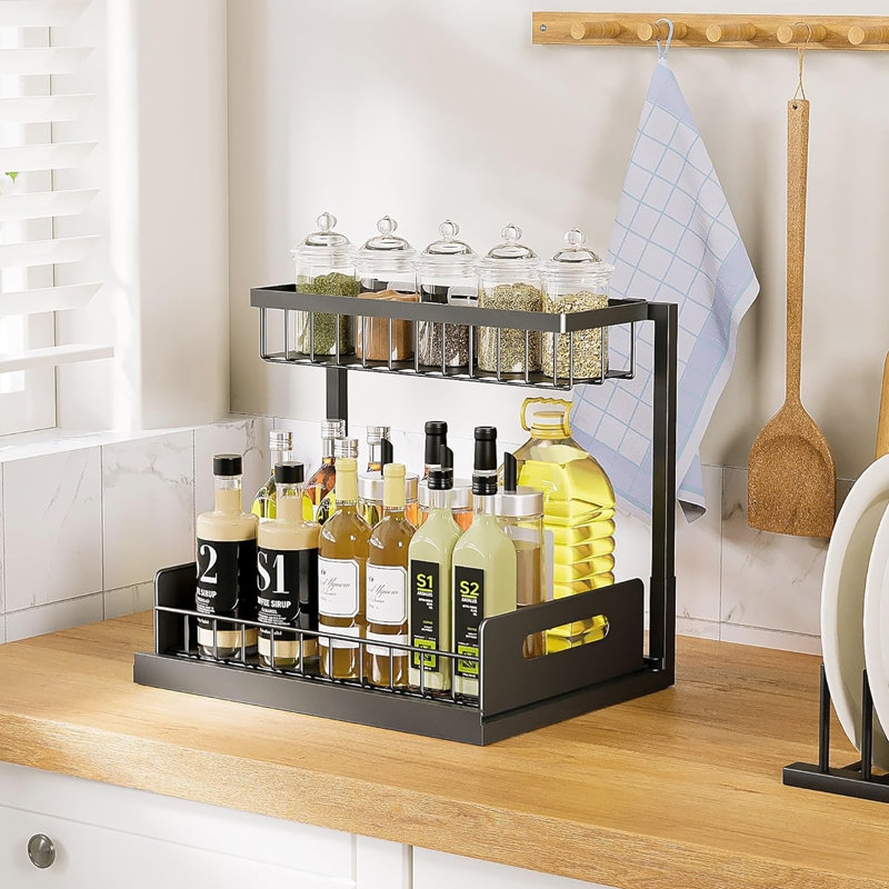 1 Pack Pull Out Under Sink Organizer for Kitchen, Bathroom and Laundry, Black