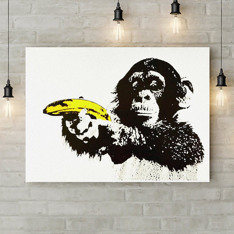 Banksy Chimp Banana Gun by Banksy - Wrapped Canvas Print, 61cm H x 81.3cm W x 3.8cm D