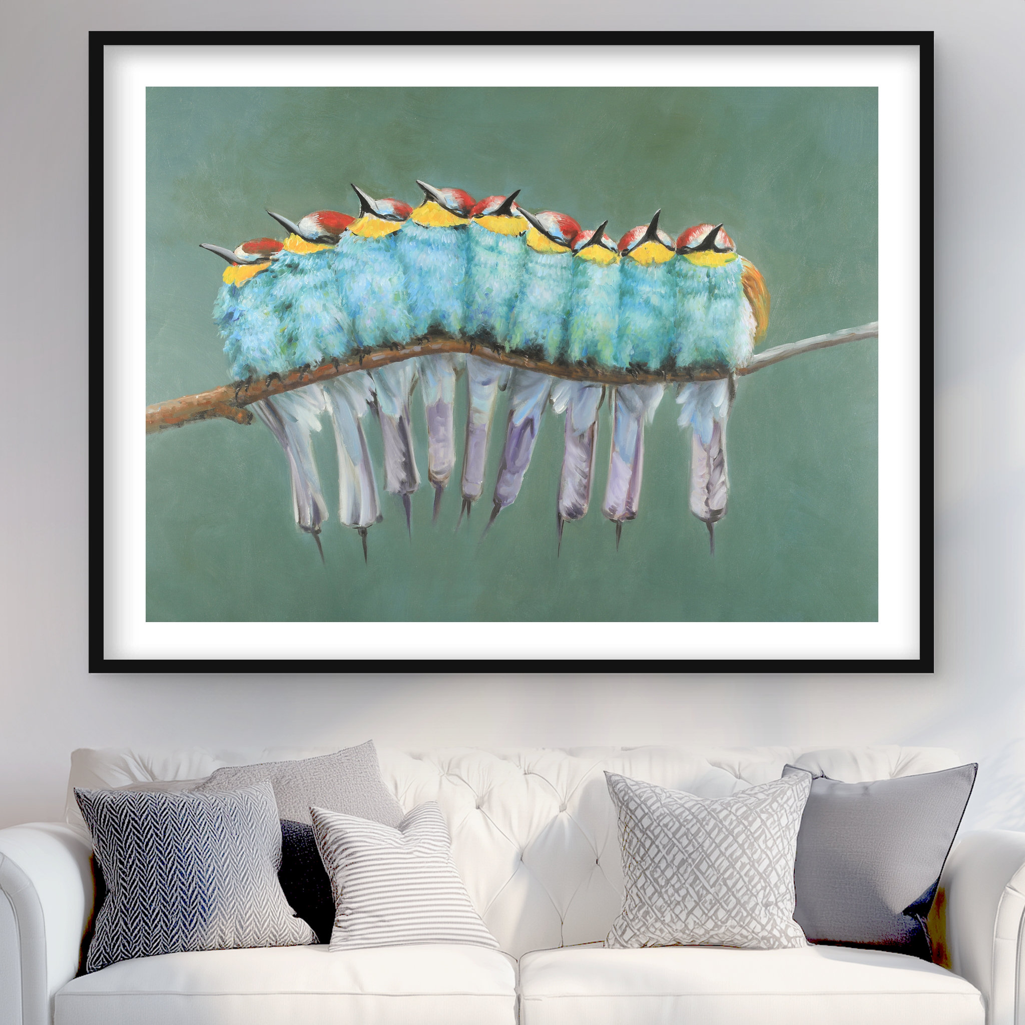 Lark Manor™ Bunch of Birds on a Branch - Turquoise Framed Matted Print ...