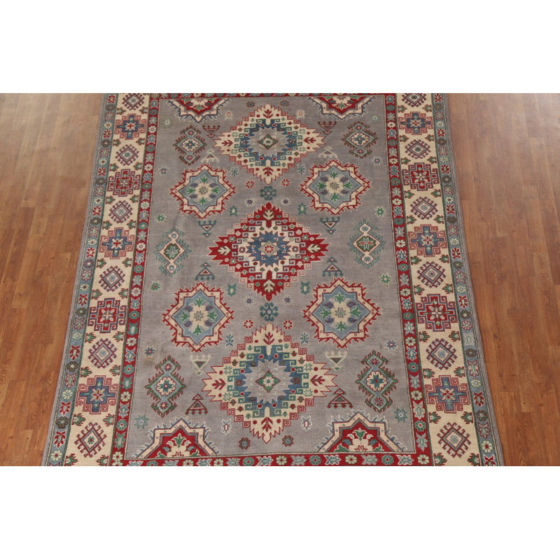 Gray Geometric Kazak Oriental Area Rug 10