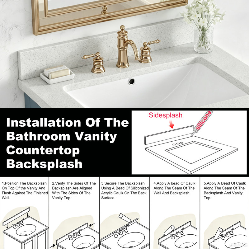 Éclaboussure de meuble-lavabo latéral en quartz blanc l 21 po x H 3,94 po, 21"
