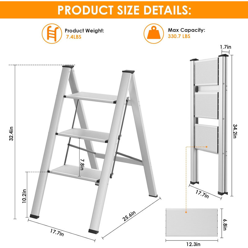 Aluminum Step Ladder, White