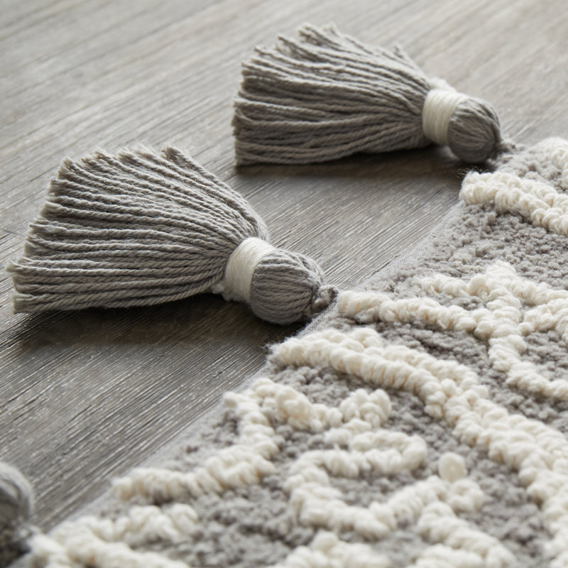 Etta Cotton Non-Slip Bath Rug, 17" W x 24" L, Gray